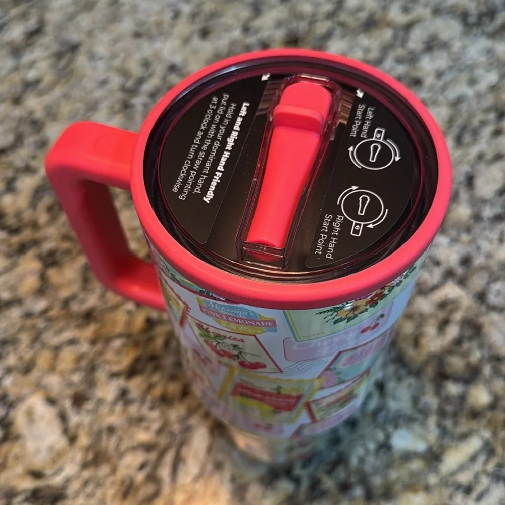Colorful Travel Mug with Cherry and Lemonade Design - Picture 2 of 2